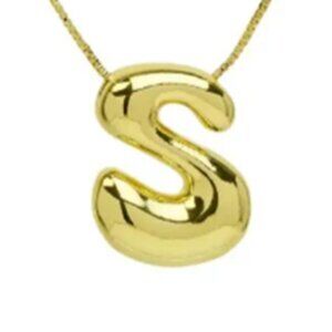 14k Gold Plated Chunky Balloon Bubble Initial Charm Pendant Necklace - Letter S